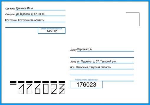 Пример наполнения почтового конверта