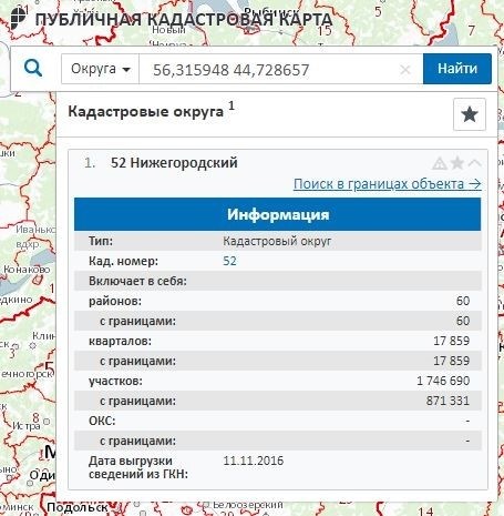 О публично доступной карте кадастра - Информация о территории Нижегородского кадастрового участка.